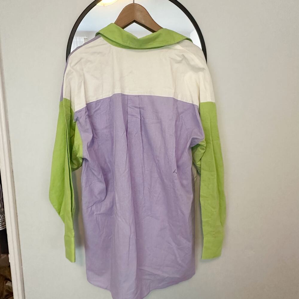 Charlie Holiday Colorblock Linen Cotton Button Up Shirt Dress Small Lavender - Picture 6 of 7